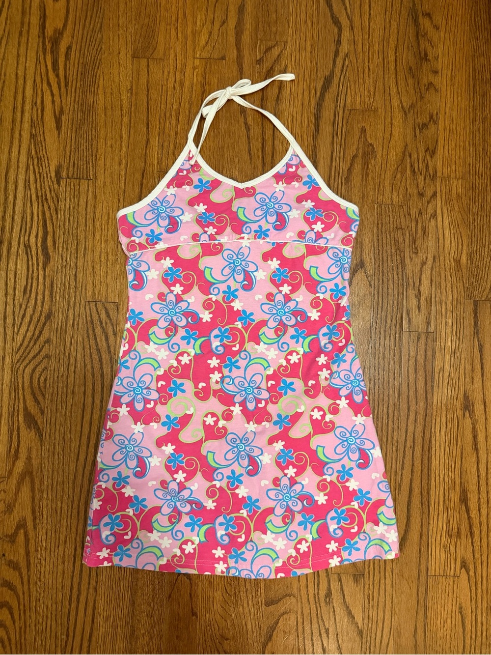 Vintage Target Australia Y2K Pink Hibiscus Flower Halter Mini Dress